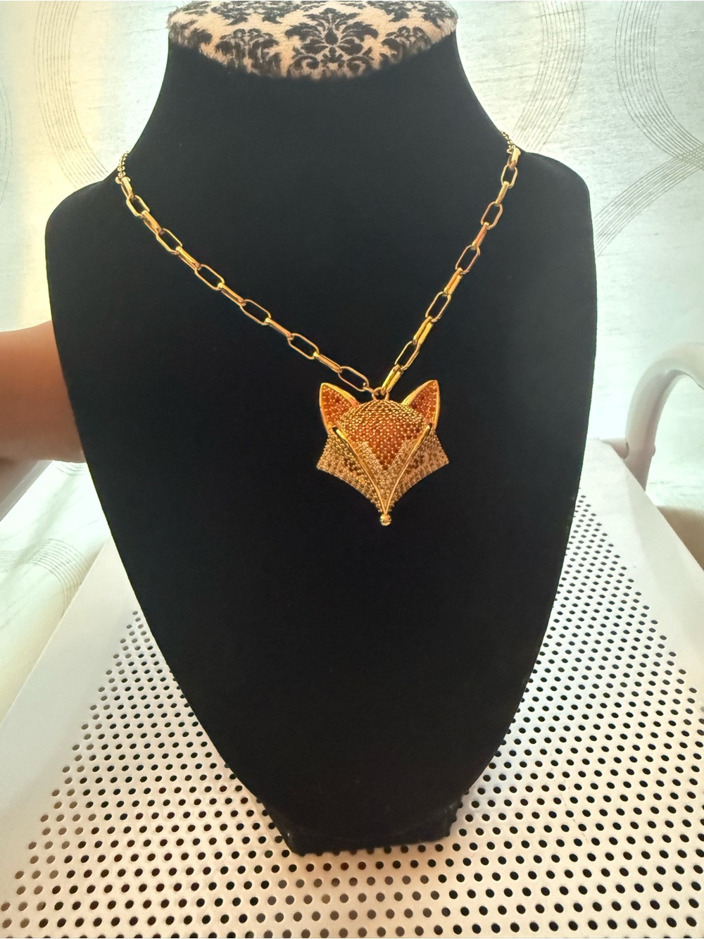 Gold Fox Pendant Necklace with Chain Link Detail